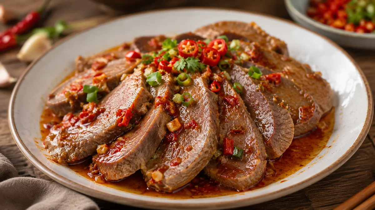 Étapes de cuisson et découpe de langue de bœuf