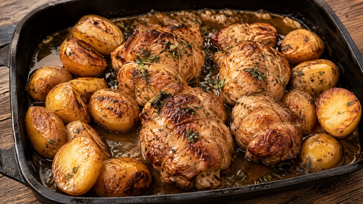 Paupiettes de porc au four avec pommes de terre rôties plat unique