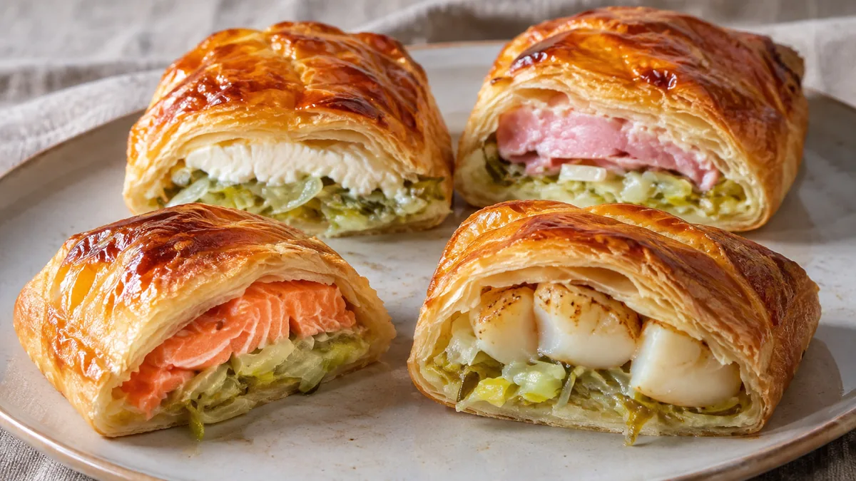 Feuilletés individuels aux poireaux et garnitures variées