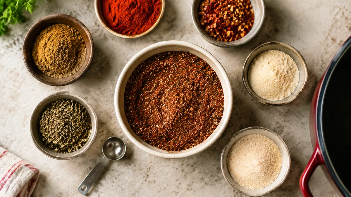 Ingrédients dosés pour un mélange chili maison